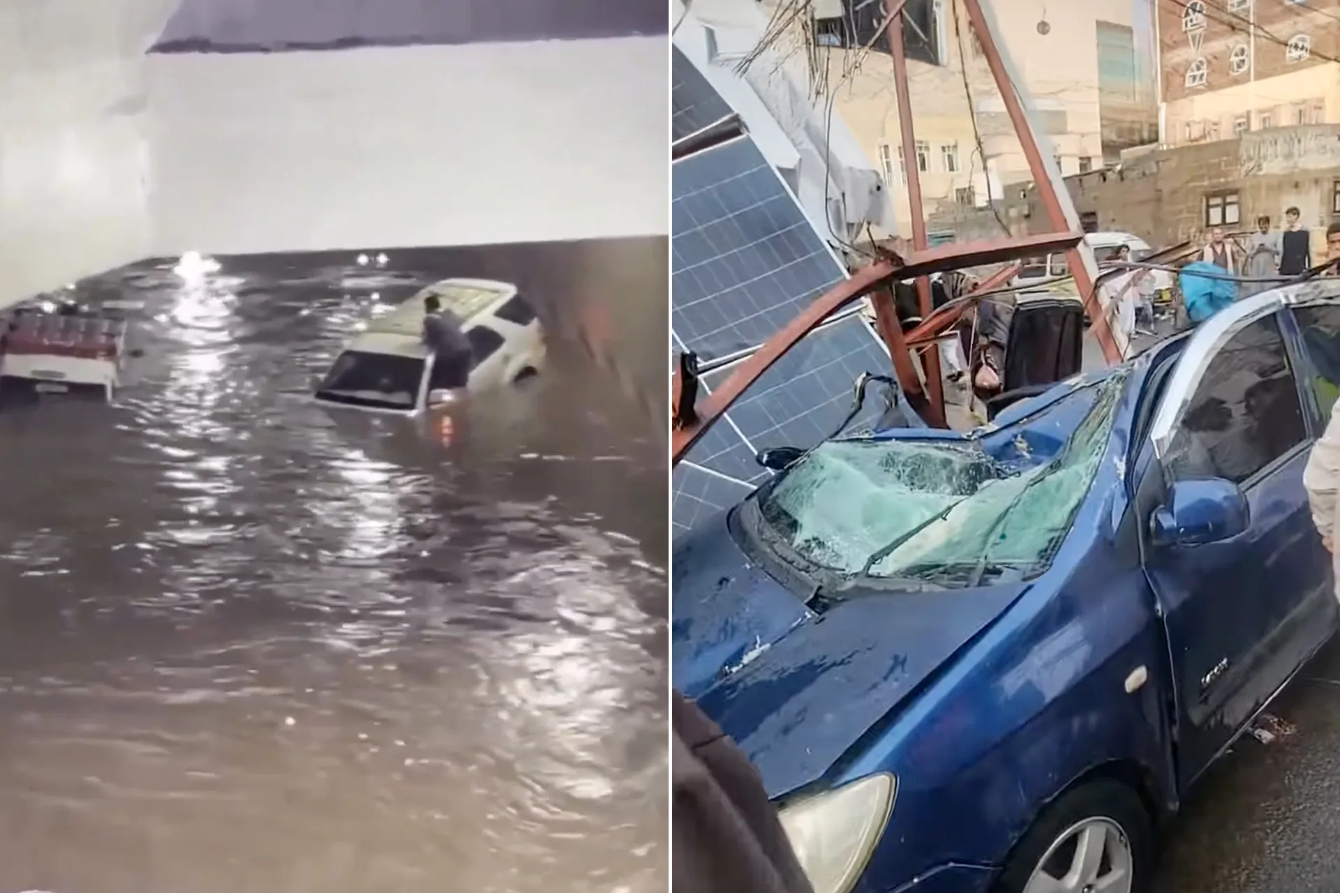 Sana'da şiddetli fırtına ve sel: Araçlar sular altında kaldı